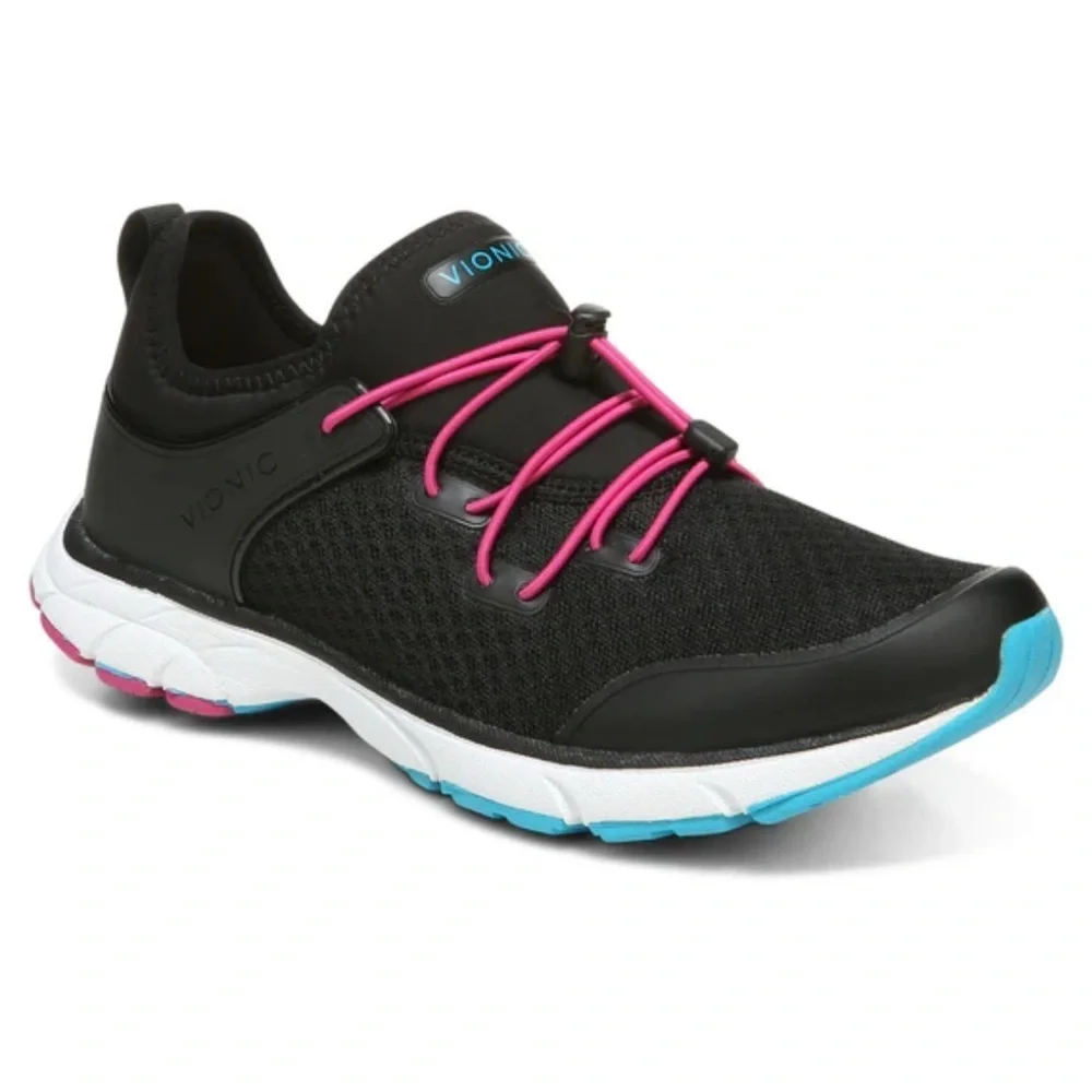 Vionic Women's Black Sneakers with Pink and Blue Accents